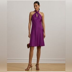 RALPH LAUREN WOMEN'S CHARMEUSE HALTER COCKTAIL DRESS IN PLUM SIZE 10 NWT